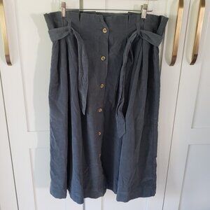 Petite Lucette Paris Skirt Womens L Blue Corduroy Fall Midi Waist Belt NWT